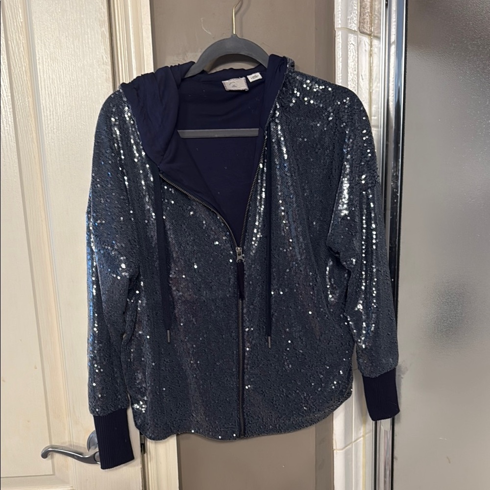 Anthropologie Blue Sequin Bomber Jacket